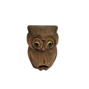 Vtg Lovely Small Cryptomeria Hand Carved Wooden Owl Bird Wood